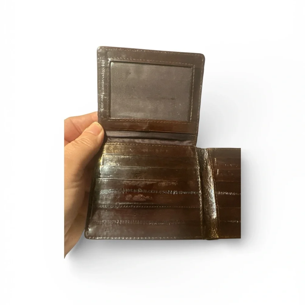 Genuine Eel Skin Vintage Men’s Brown Bi Fold Wallet Luxury Exotic Card Holder